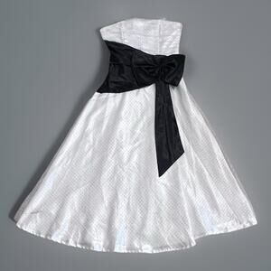 Josh & Jazz Dress Polka Dot Formal Gown Prom Chiffon Strapless Satin Bow Y2K 3/4